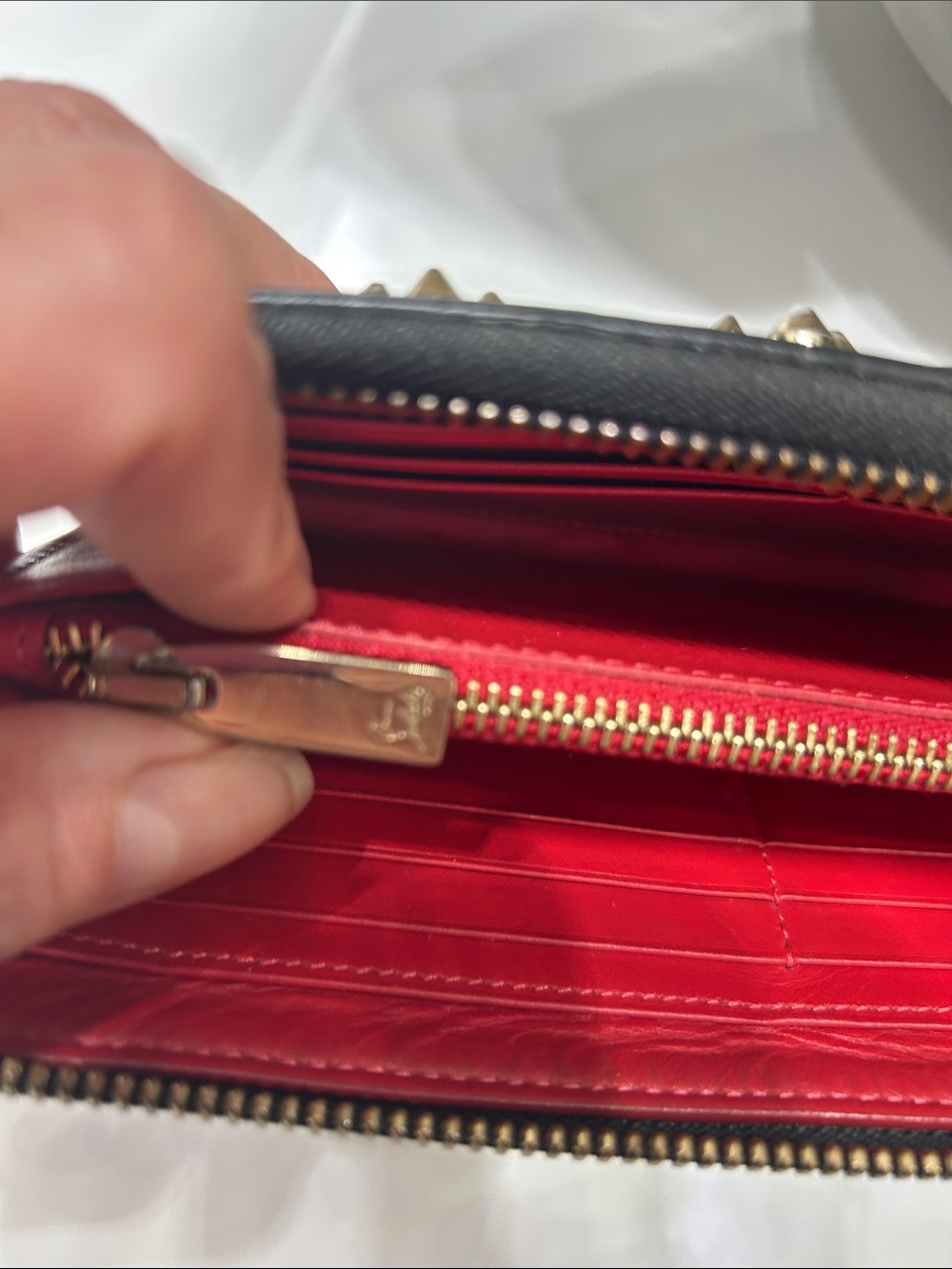 Christian Louboutin Black Leather Zip Around Wallet with Gold Studs Gorgeous - Picture 5 of 11